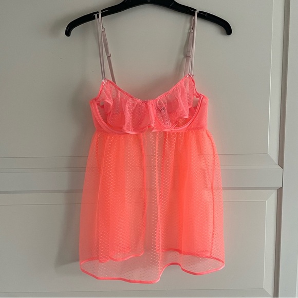 New! Victoria’s Secret Peekaboo Mesh Open-Cup Babydoll neon orange 20251 - Picture 5 of 11